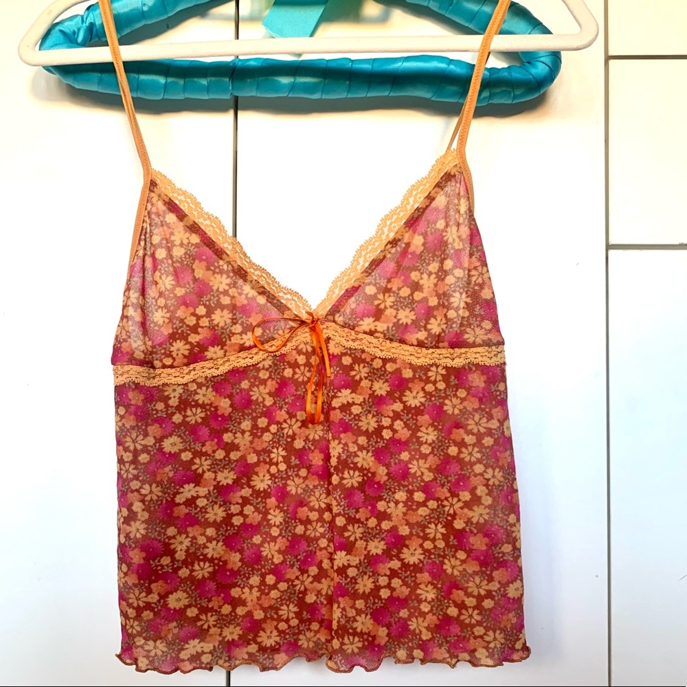Eberjey orange and pink floral mesh camisole